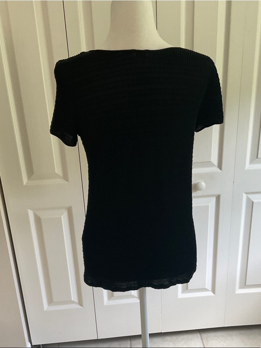 Armani Collectioni.Women's Black V-Neck Short Sleeve Knit Top - Picture 2 of 6